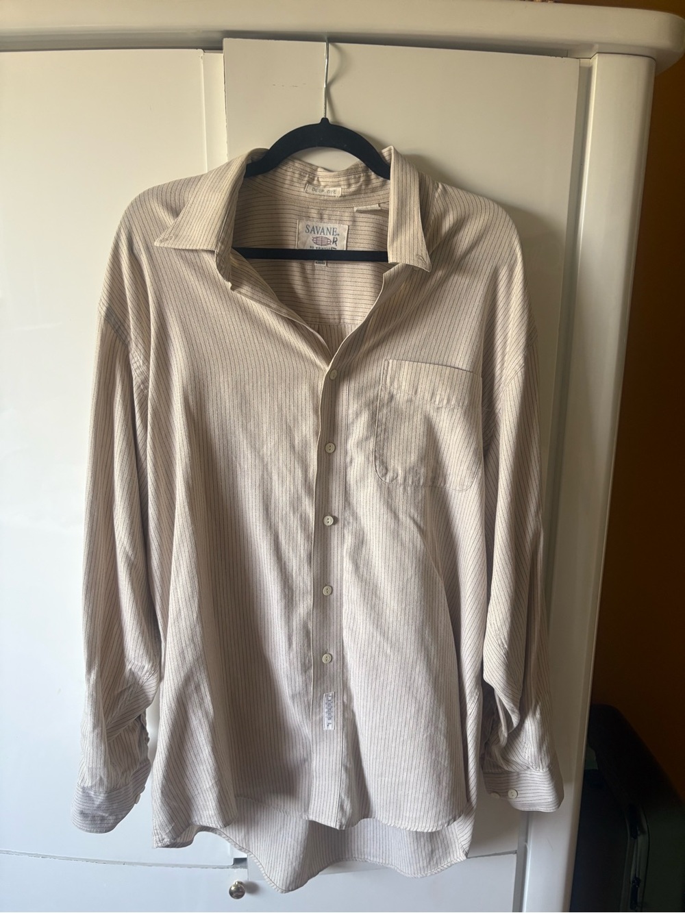 Savane Men’s Button-Down Shirt in Light Beige Stripe